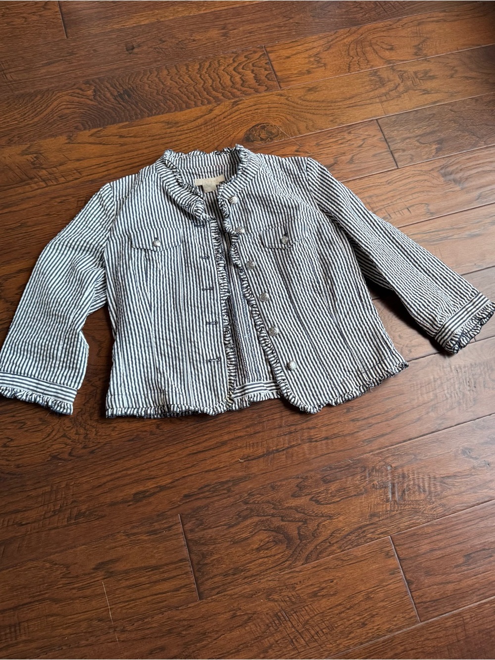 Sandro Blue & White Searsucker Jacket Womens